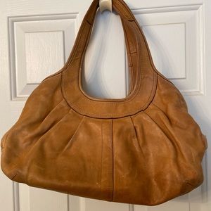 COACH LEATHER SHOULDER PURSE bone with plaid lining brass hardware  B0869-12248